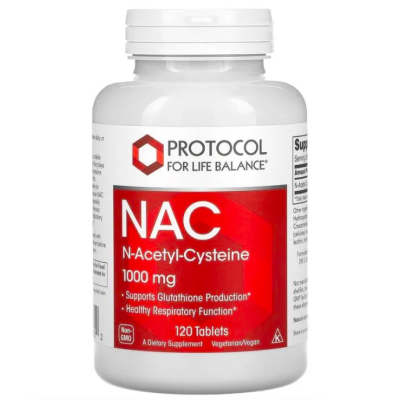 Protocol for Life Balance, NAC, N-ацетил-цистеин, 1000 мг, 120 вегетарианских капсул