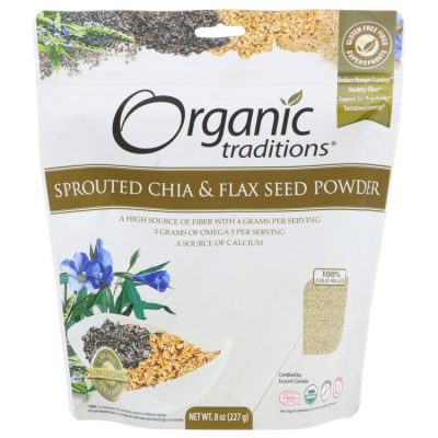 Organic Traditions, Порошок из пророщенных семян чиа и льна, 227 г