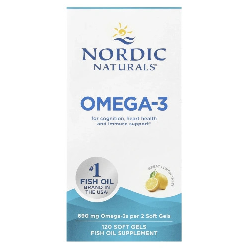 Nordic Naturals, Омега-3 со вкусом лимона, 690мг, Omega-3, 120 капсул