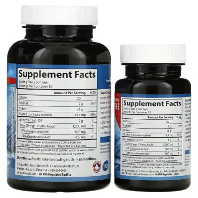 Carlson Labs, Super Omega-3, высокоэффективная омега-3, 1200 мг, 100+30 капсул