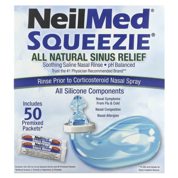 NeilMed Squeezie, система для промывания носа, All Natural Sinus Relief, 1 набор