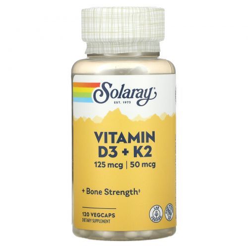 Solaray, витамины D3 и K2, без сои, 120 веганских капсул