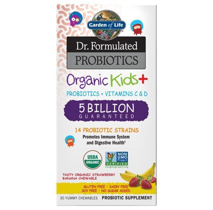 Garden of Life, Probiotics, Kids+, пробиотики для детей, клубника/банан, 30 жев. таблеток