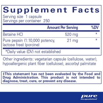 Pure Encapsulations, Бетаин HCI с пепсином, Betaine HCI Pepsin, 250 капсул