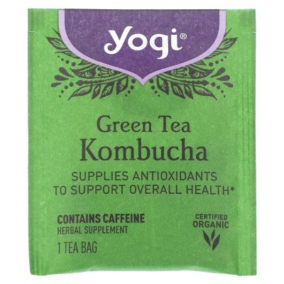 Yogi Tea, Kombucha, зеленый чай с комбучей (чайным грибом), антиоксиданты, 16 чайных пакетиков
