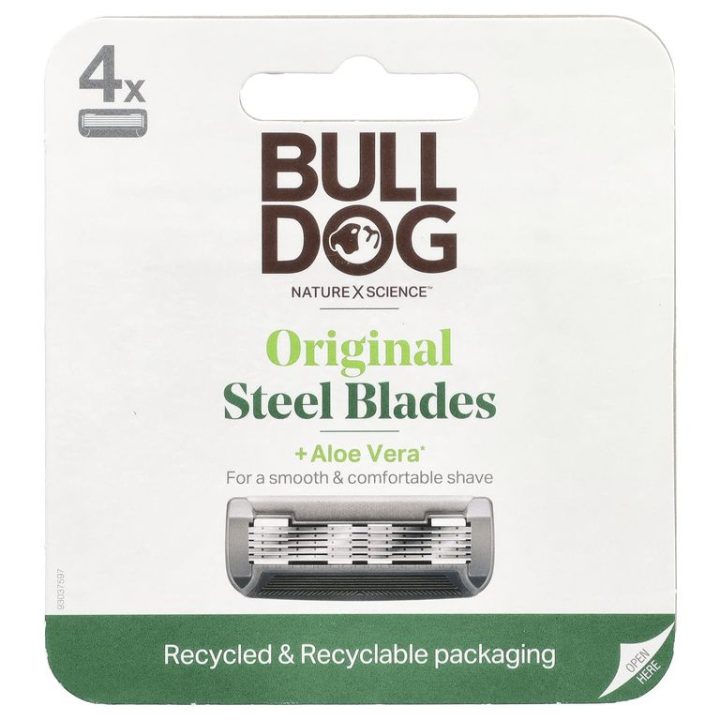 Buldog Skincare, Steel Blades, Сменные кассеты для бритвы с 5 лезвиями для мужчин, с алоэ, 4 штуки