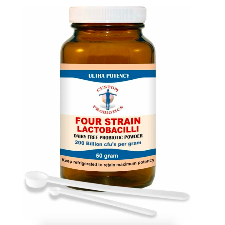 Custom Probiotics, Four Strain Lactobacilli, Четыре штамма лактобацилл, 50 г, ДИСКОНТ