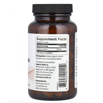 Designs For Health, NAC, N-ацетил-L-цистеин 900 мг, 120 вег капсул