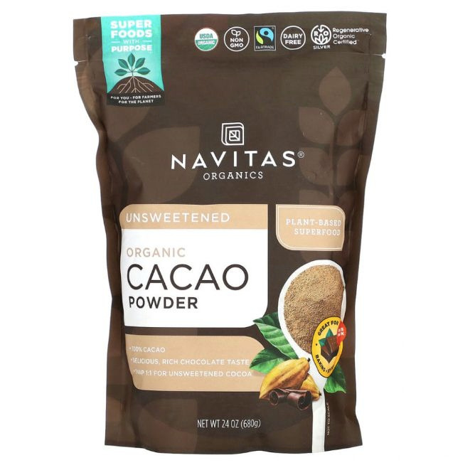 Navitas Organics, Органический какао-порошок без сахара, Organic Cacao Powder, 680 г ДИСКОНТ