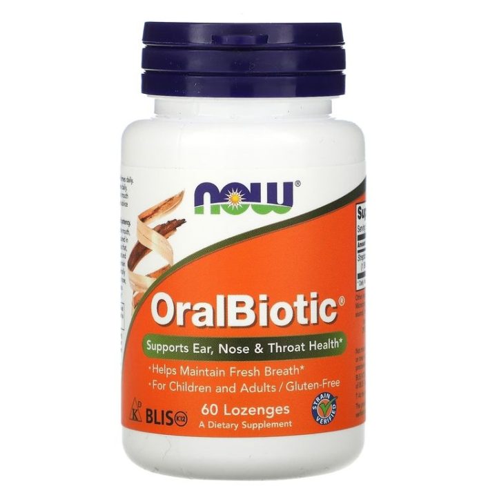 NOW, OralBiotic, от кашля и боли горле, 60 пастилок