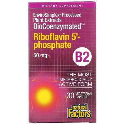 Natural Factors, B2, рибофлавин 5'-фосфат, 50 мг, BioCoenzymated, 30 капсул