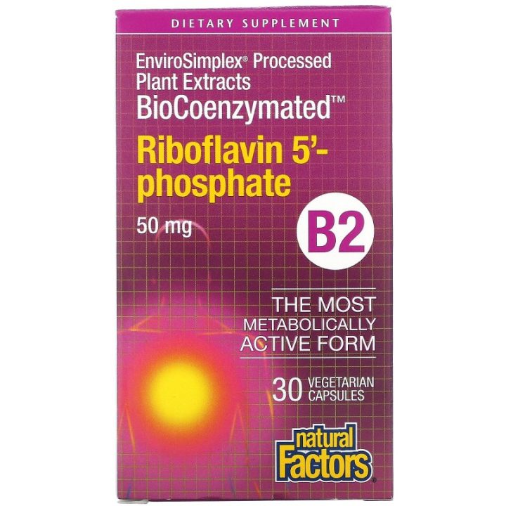 Natural Factors, B2, рибофлавин 5'-фосфат, 50 мг, BioCoenzymated, 30 капсул