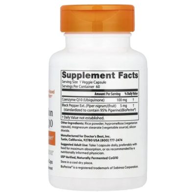 Doctor's Best, легкоусвояемый коэнзим Q10 с черным перцем, 100 мг, 60 капсул