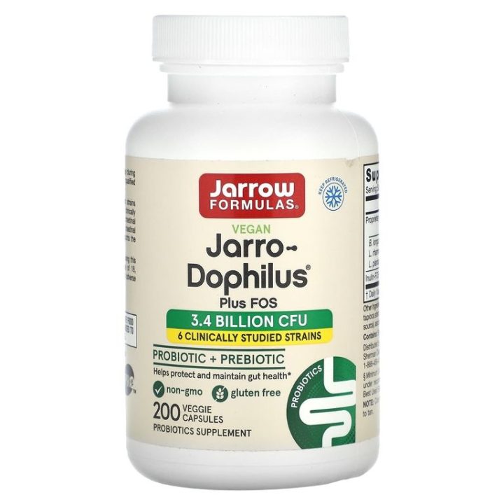 Jarrow Formulas, Jarro-Dophilus Plus FOS, Пробиотик + пребиотик, 200 капсул