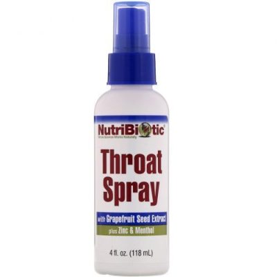 NutriBiotic, Throat Spray, с экстрактом косточек грейпфрута, цинком и ментолом, 118 мл