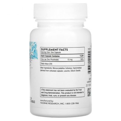 Thorne Research, Цинк пиколинат, 15мг, Zinc Picolinate, 60 капсул