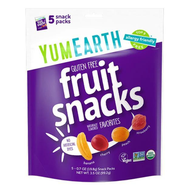 YumEarth, органические фруктовые снеки, без глютена, 5 пакетиков по 19.8г