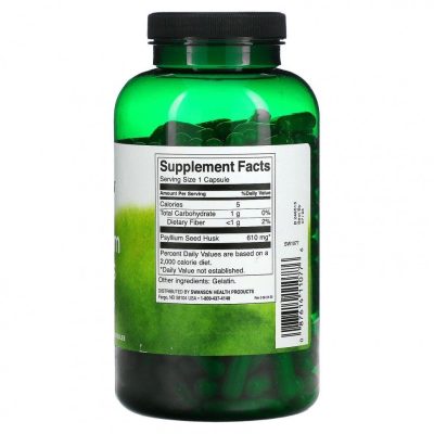 Swanson, Psyllium Husks (Псиллиум), клетчатка, шелуха семян подорожника, 610мг, 300 капсул