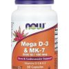 NOW Foods, Mega D3 + MK-7 5000, мега витамин D3 и K2, 60 капсул