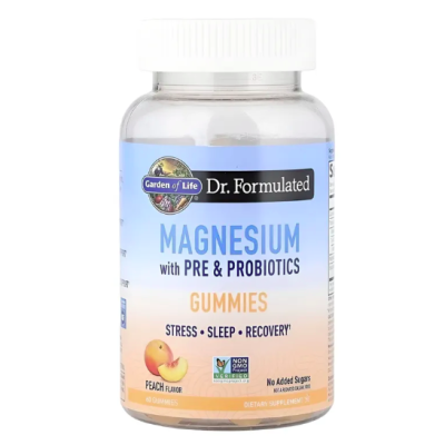 Garden of Life, Dr. Formulated, Магний с пре/пробиотиками, персик, 60 жев таб