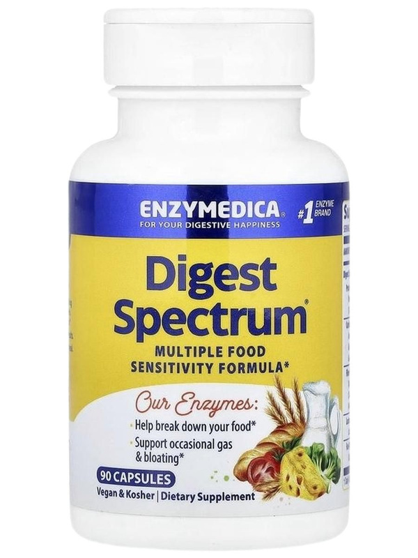 Enzymedica, Digest Spectrum, пищеварительные ферменты при непереносимости лактозы, глютена, казеина, 90 капсул