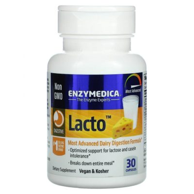 Enzymedica, Lacto, ферменты для переваривания молочных продуктов, поддержка пищеварения, 30 капсул