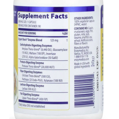 Enzymedica, Digest Basic, Пищеварительные ферменты, 90 капсул