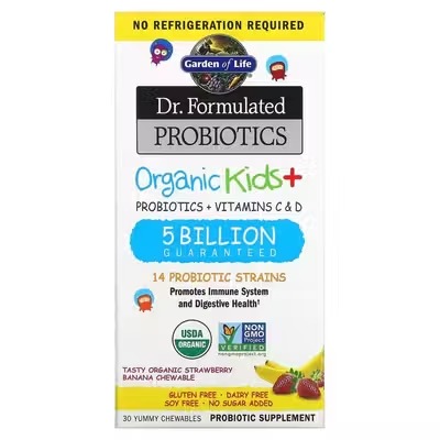Garden of Life, Dr. Formulated Probiotics, пробиотики для детей, клубника,банан, 30 таб