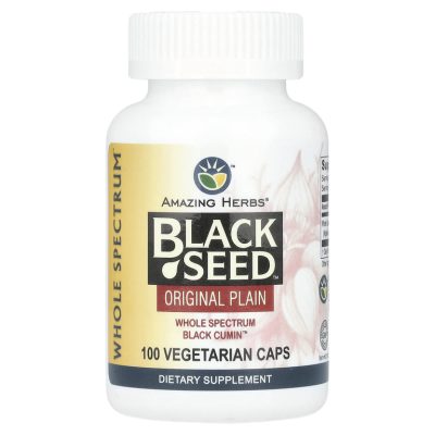 Amazing Herbs, Black Seed Original Plain, Молотые семена черного тмина, 100 капсул