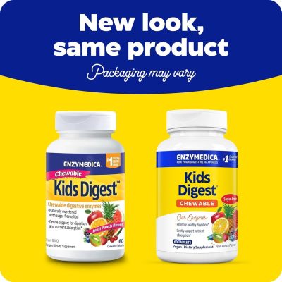 Enzymedica, Kids Digest, пищеварительные ферменты для детей, вкус фруктов, 60 жевательных таблеток