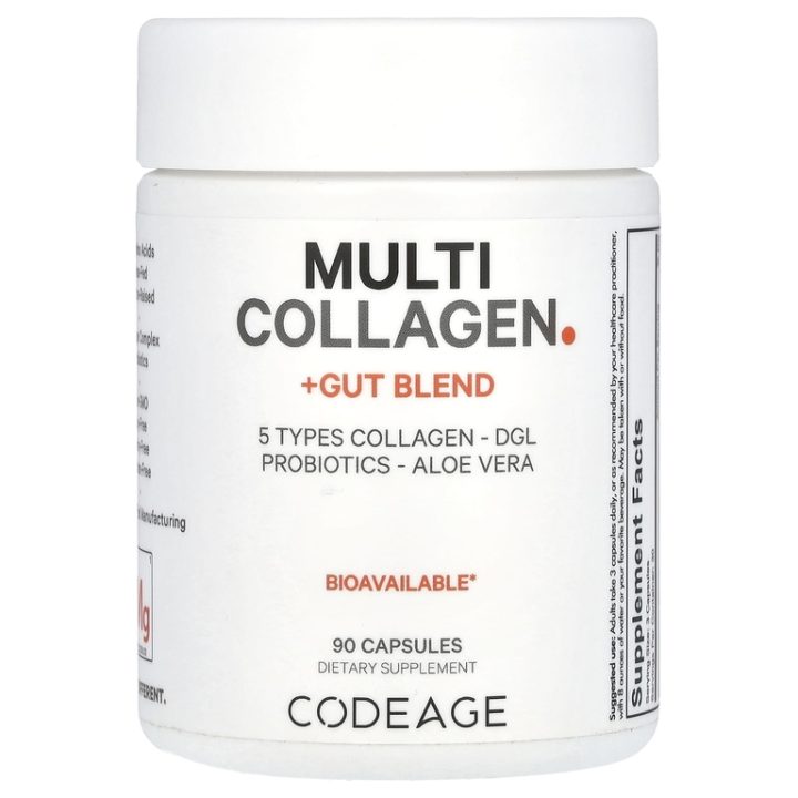 CodeAge, Мульти коллаген + смесь для пищеварения, Multi Collagen 5 Types + Gut Blend, 90 капсул