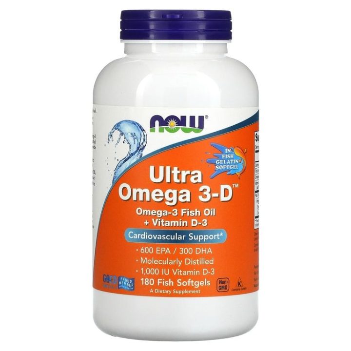 NOW, Ultra Omega 3-D, омега-3 с витамином D, 600 ЭПК / 300 ДГК, 180 капсул