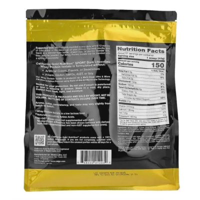 Cаlifornia Gold Nutrition,Sport, Протеин сывороточный изолят, Темный шоколад, 2,2кг - до 04/26