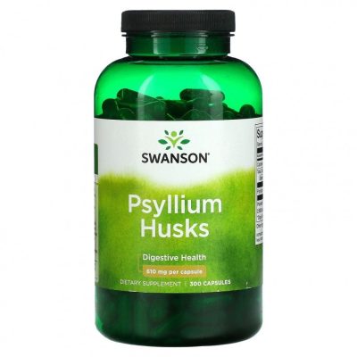 Swanson, Psyllium Husks (Псиллиум), клетчатка, шелуха семян подорожника, 610мг, 300 капсул