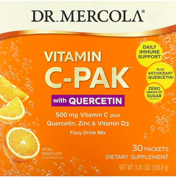 Dr. Mercola Витамин С-PAK с кверцетином, апельсин, 500мг, 30 пак по 5,12г