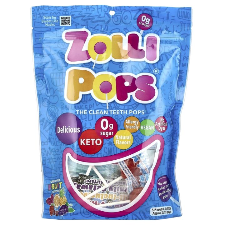 Zollipops, Леденцы "Чистые зубы" на палочке, без сахара, фруктовое ассорти, 22-23 леденца