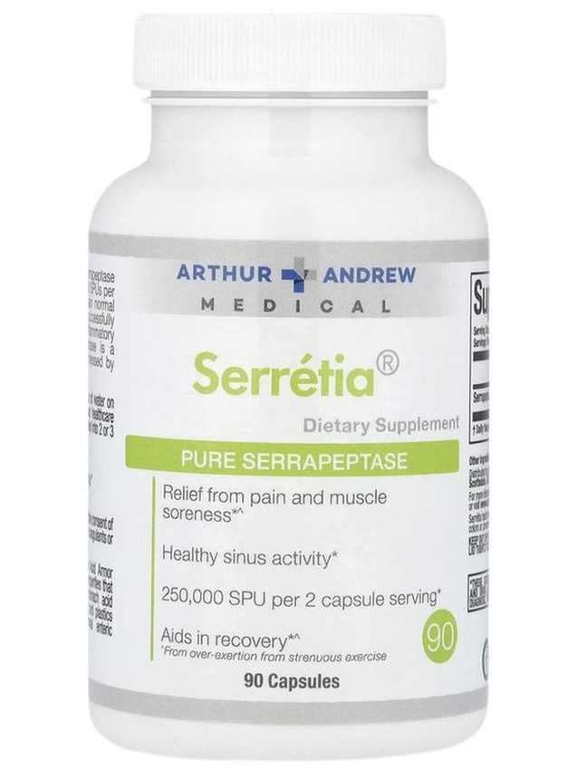 Arthur Andrew Medical, Serretia, чистая серрапептаза, (125 000 SPU в 1 капсуле), 90 капсул