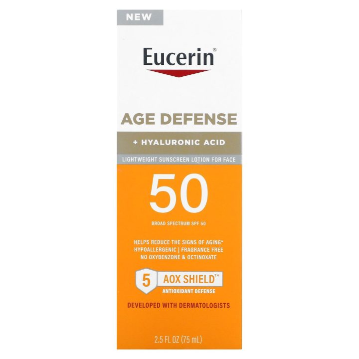 Eucerin, Age Defense, SPF 50, Cолнцезащитный лосьон д/лица с гиалуроновой кислотой, 75 мл
