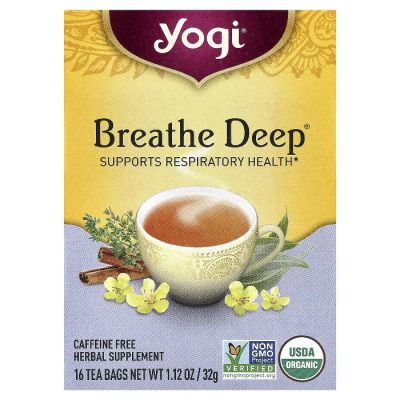 Yogi Tea, Чай для здоровья дыхательной системы без кофеина, Breathe Deep, 16 чайных пакетиков