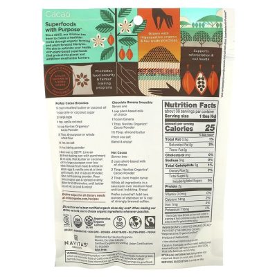 Navitas Organics, Органический какао-порошок, Organic Cacao Powder, 227 г