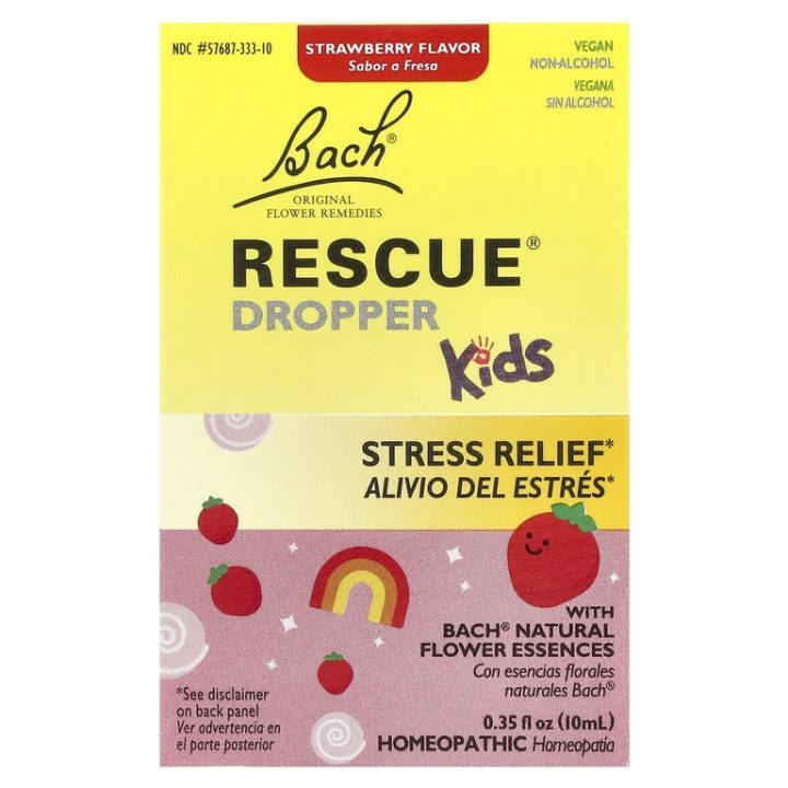 Bach, Rescue Remedy, Kids Strawberry Dropper, капли для снятия стресса у детей, клубника, 10 мл до 08/26