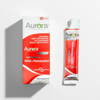 Aurora Nutrascience, Липосомальный НАД+ c ресвератролом, 10 пакетиков по 20 мл