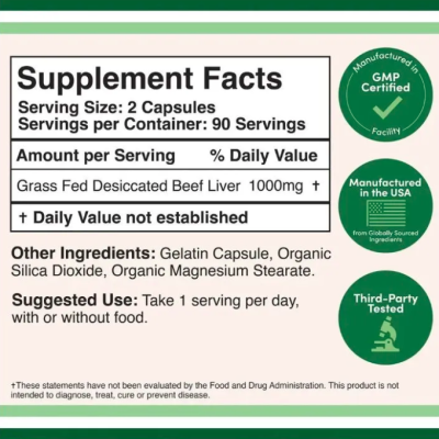Double Wood Supplements, Beef Liver, вытяжка из говяжьей печени, 180 капс