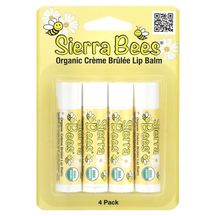 Sierra Bees, набор органических бальзамов для губ, крем-брюле (ваниль), 4 штуки