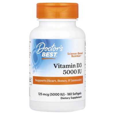 Doctor's Best, Витамин D3, Д3 5000 МЕ, 180 капсул