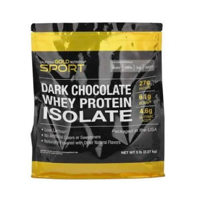 Cаlifornia Gold Nutrition,Sport, Протеин сывороточный изолят, Темный шоколад, 2,2кг - до 04/26