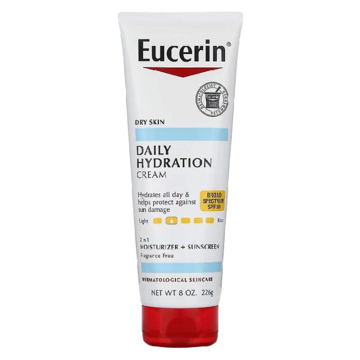 Eucerin, Daily Hydration Cream, SPF 30, Увлажняющий крем с защитой от солнца, без отдушек, 8 унций