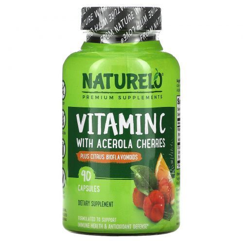 NATURELO, Витамин С с экстрактом ацеролы и цитрусовыми биофлавоноидами, 500 мг, 90 капсул