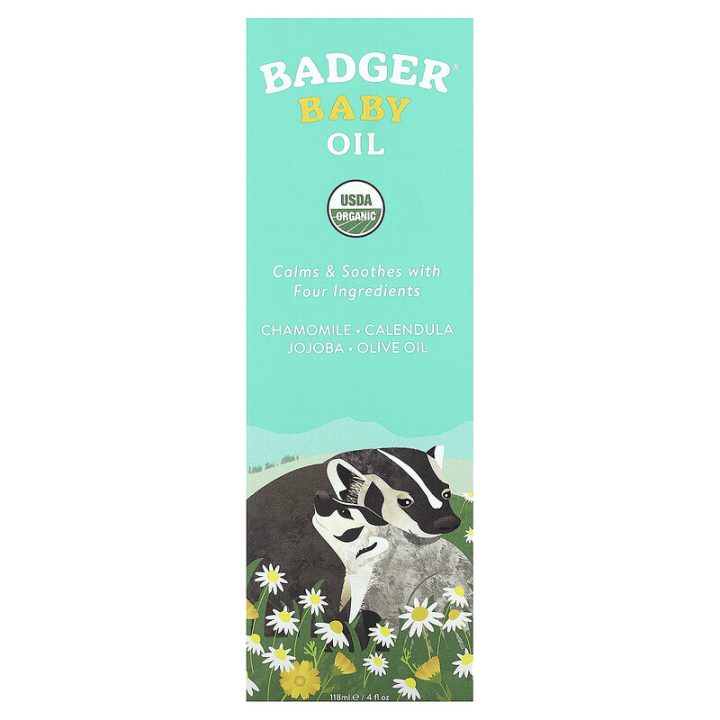 Badger Company, Baby Oil, Успокаивающее детское масло для тела, ромашка и календула, 118 мл