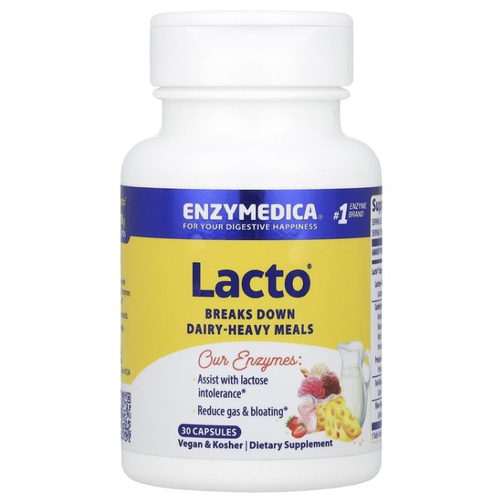 Enzymedica, Lacto, ферменты для переваривания молочных продуктов, поддержка пищеварения, 30 капсул